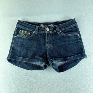 Diamante Womens Shorts Blue Tag Size 5 (29) Stretch Denim Cut-Off